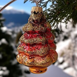 Vintage KREBS Pine Tree Ornament Blown Glass Glittered Ombre Christmas Glittered